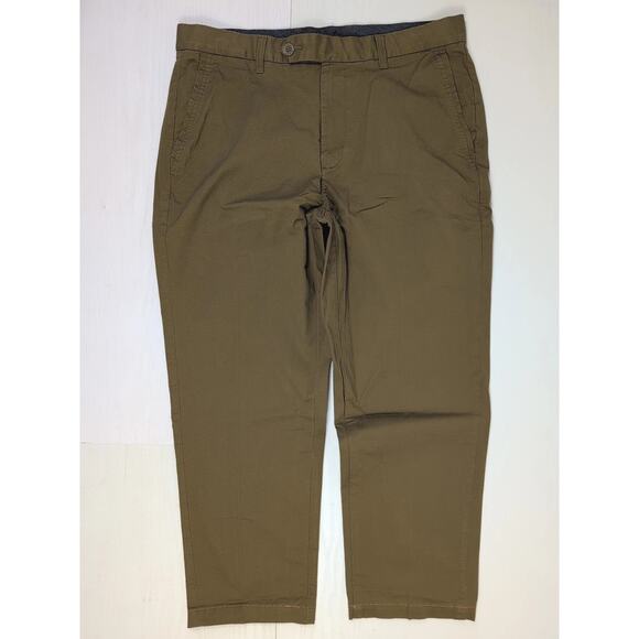 Rowm Pants Mens Size 36X32 Brown Chino Straight Leg Commuter Casual Flat Front - Picture 1 of 16